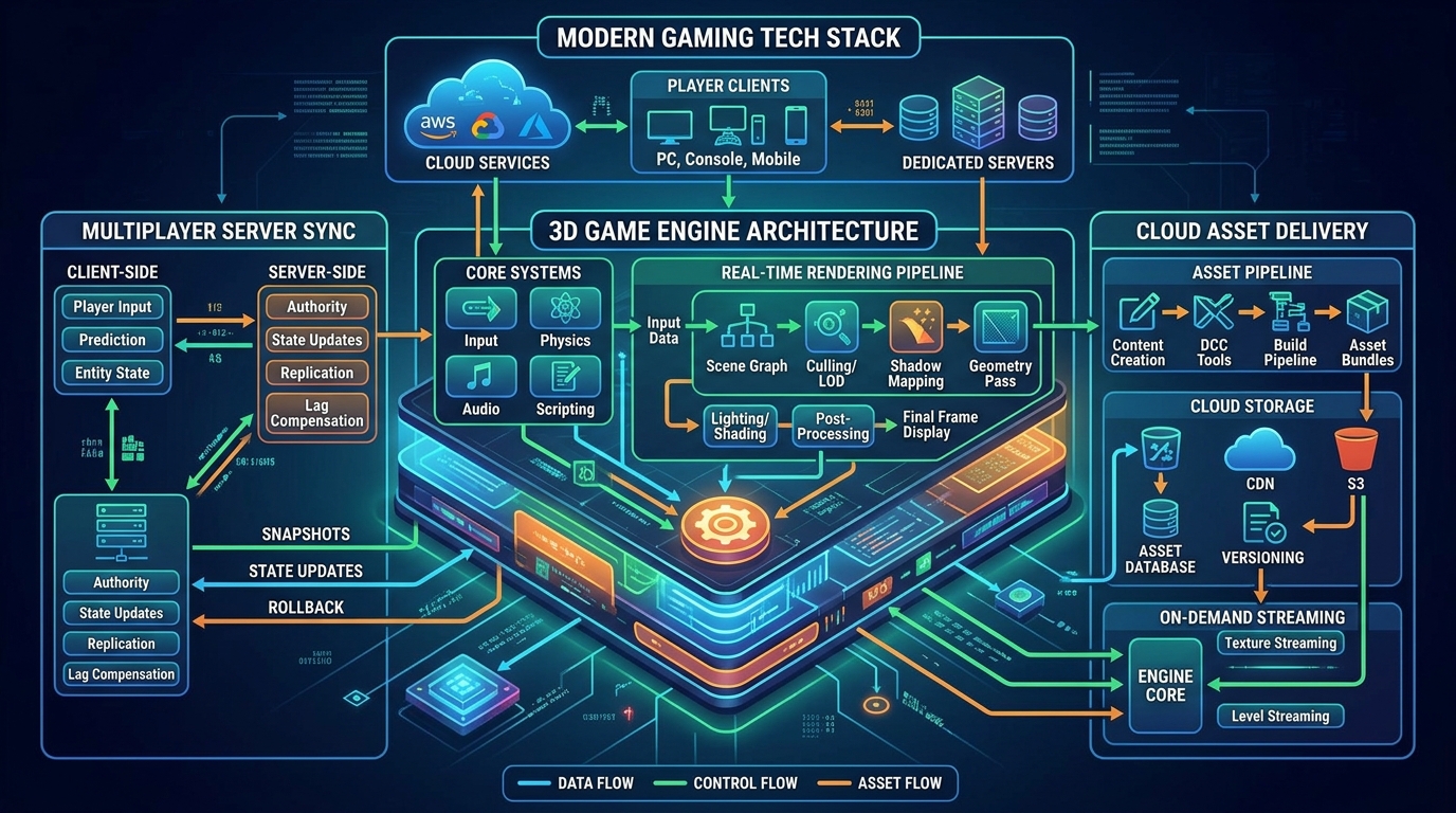 3D Game engine and multiplayer architecture diagram