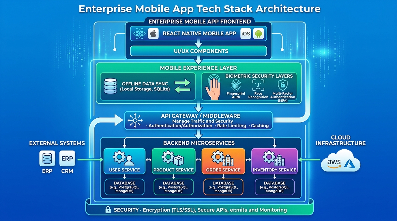 Enterprise Mobile App Tech Stack Architecture Diagram